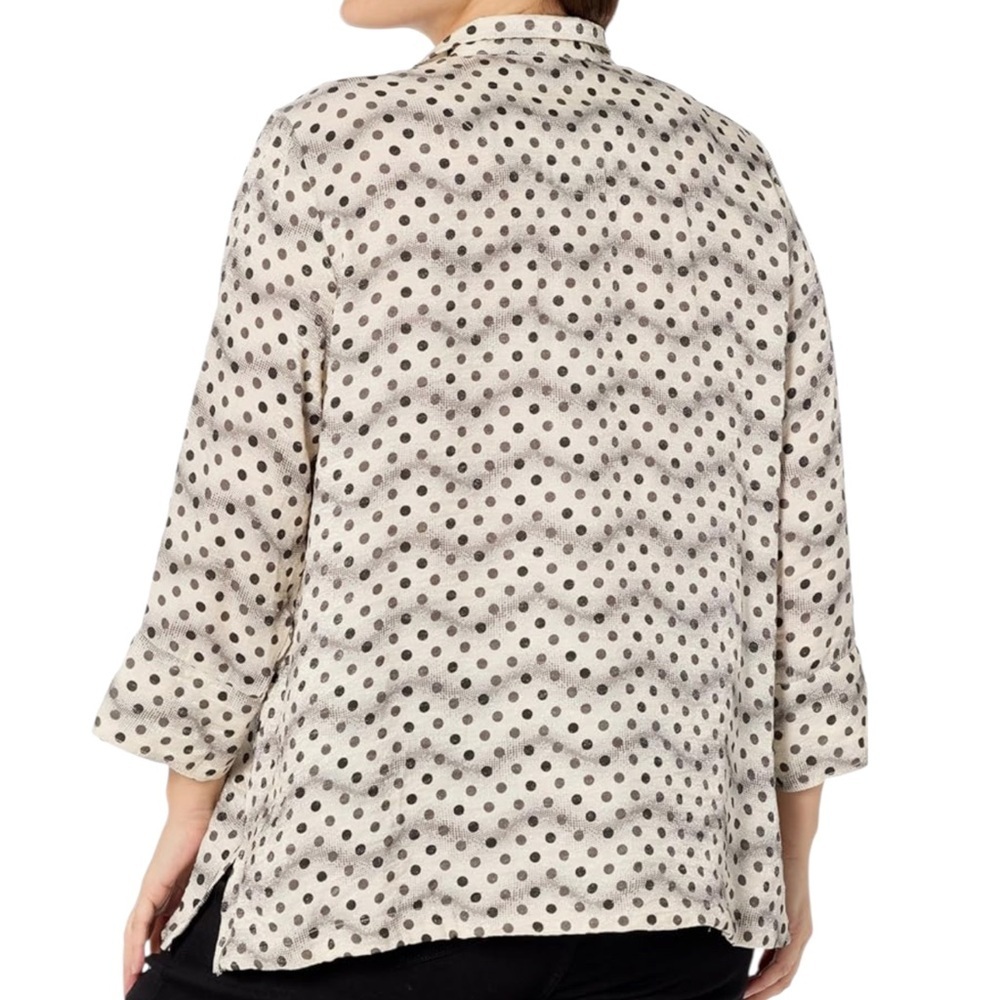 Euc Multiples Polka Dot Button Front Wired Collar… - image 2